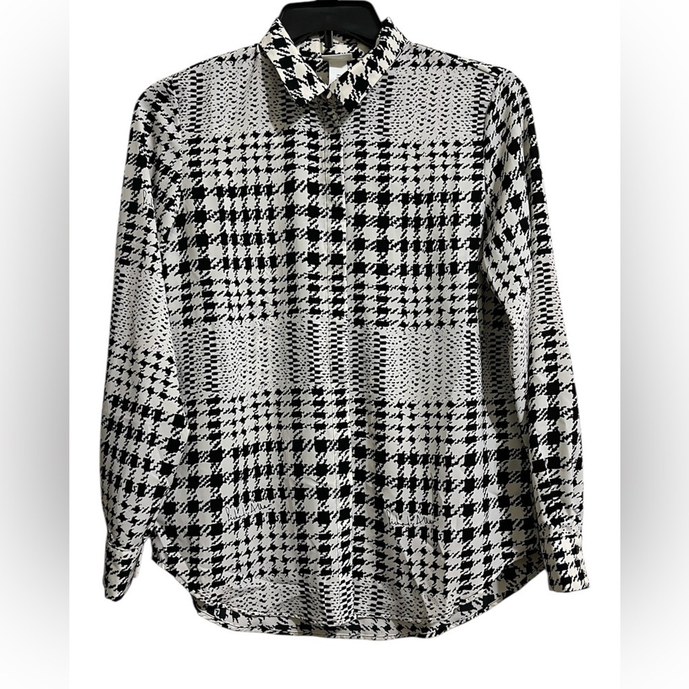Richard Allen X H&M Blouse Top 6 Houndstooth Button Up Signature Collar